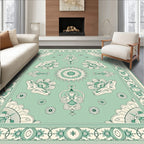 Mint Green Floral Medallion Border Rug