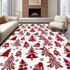 Crimson Trees Snowflakes Pattern Rug