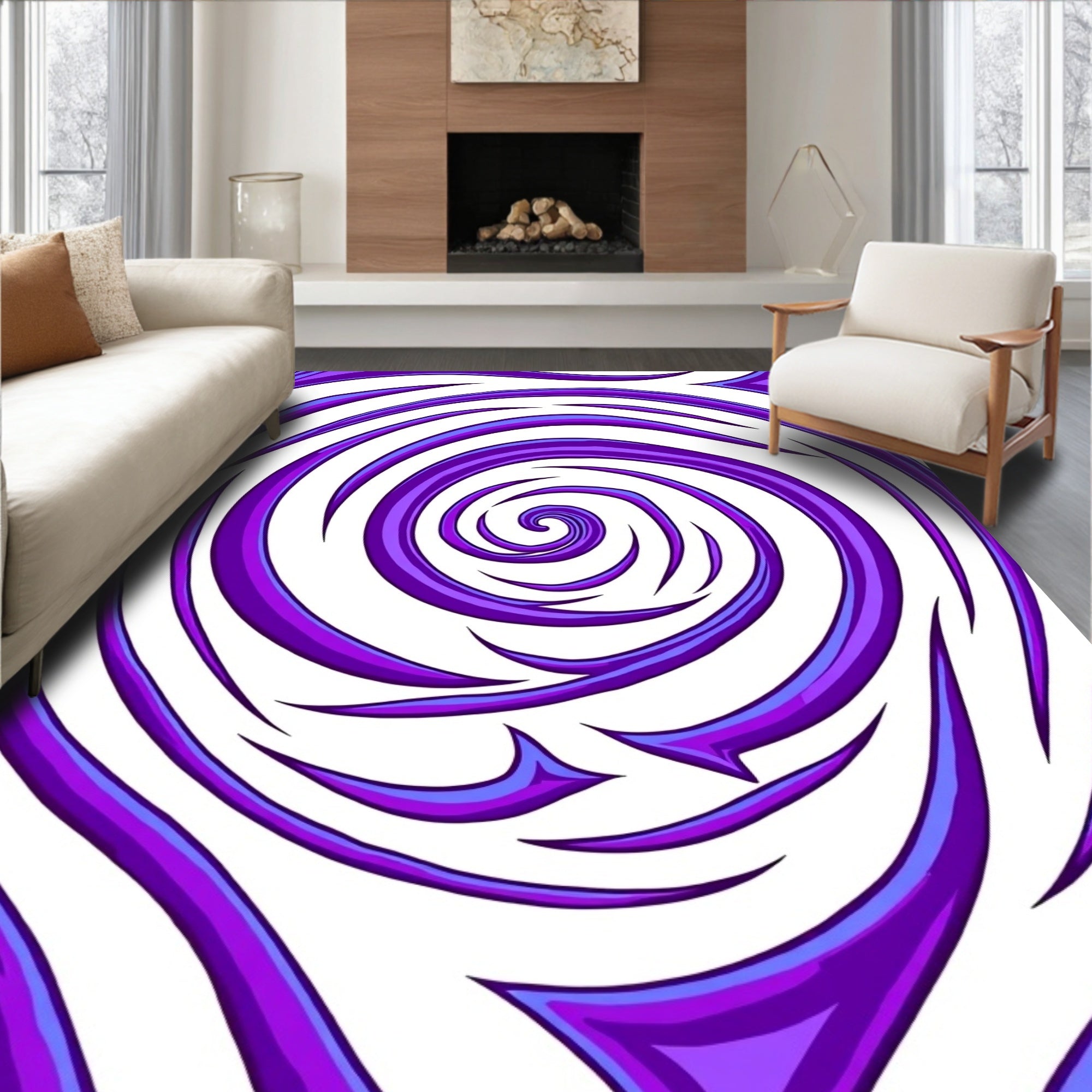Vibrant Purple Swirl Abstract Rug