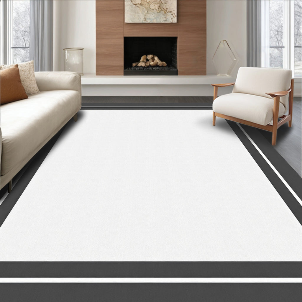 Minimalist Dark Gray White Frame Rug