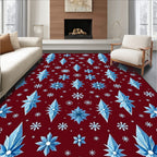 Sparkling Ice Crystal Snowflakes Red Rug