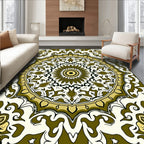Olive Gold Floral Medallion Mandala Rug