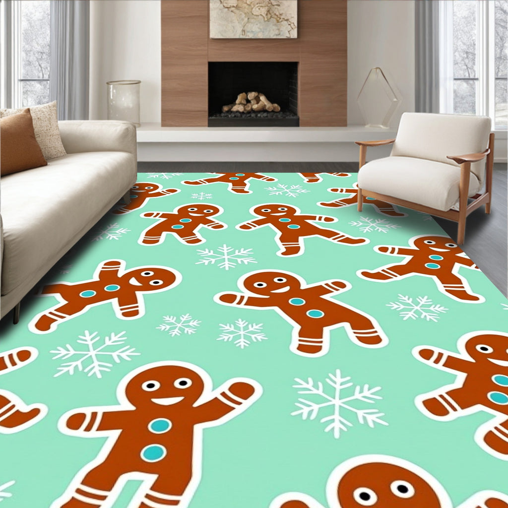 Christmas Gingerbread Man Snowflakes Repeating Pattern Rug