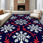 Festive White Snowflake Red Scroll Rug