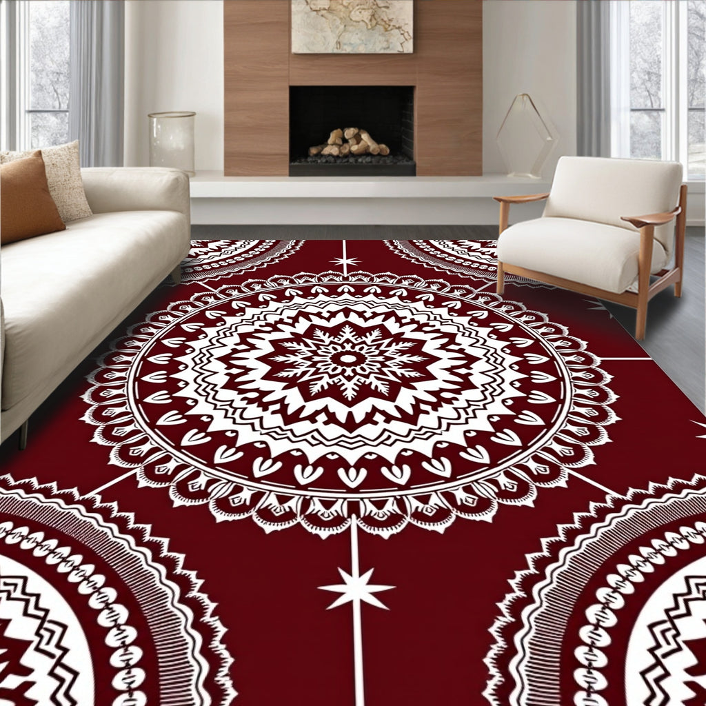 Crimson White Intricate Mandala Rug