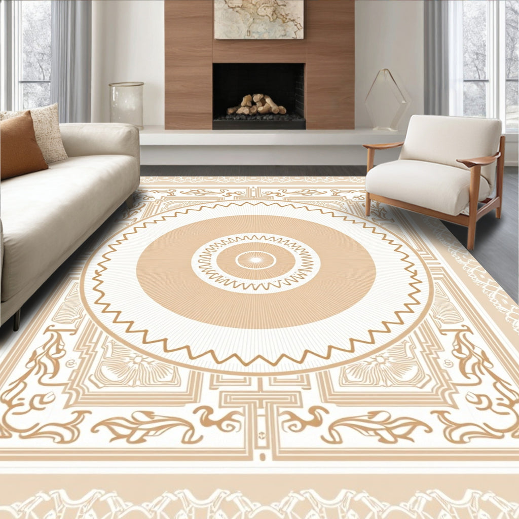 Neutral Geometric Sunburst Mandalas Rug