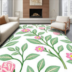 Pink Blossom Green Leaf Arrangement Rug