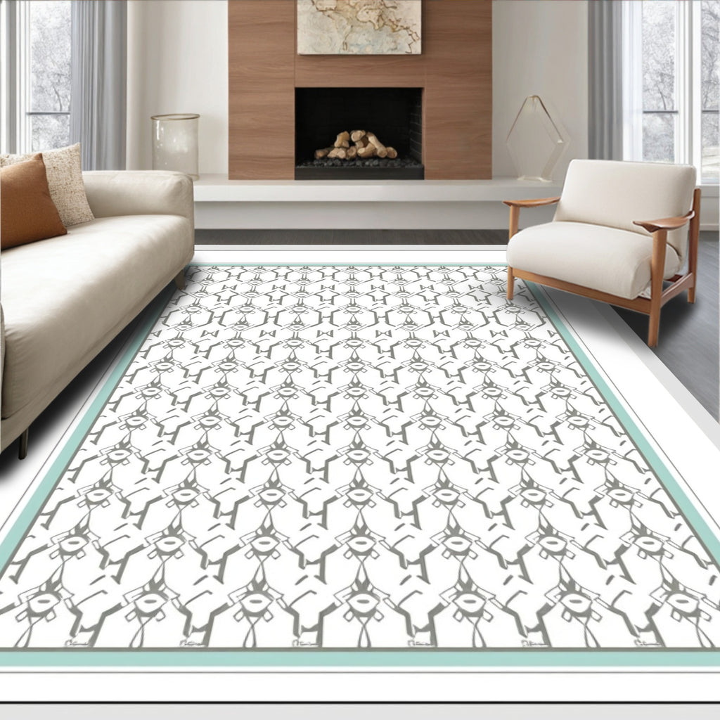Gray Art Deco Geometric Repeating Frame Rug