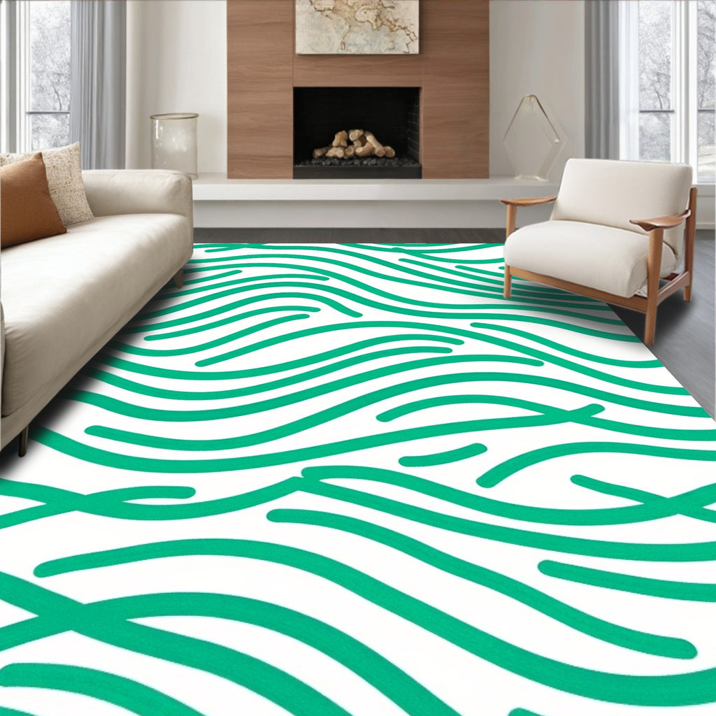 Emerald Green Wavy Stripes Rug