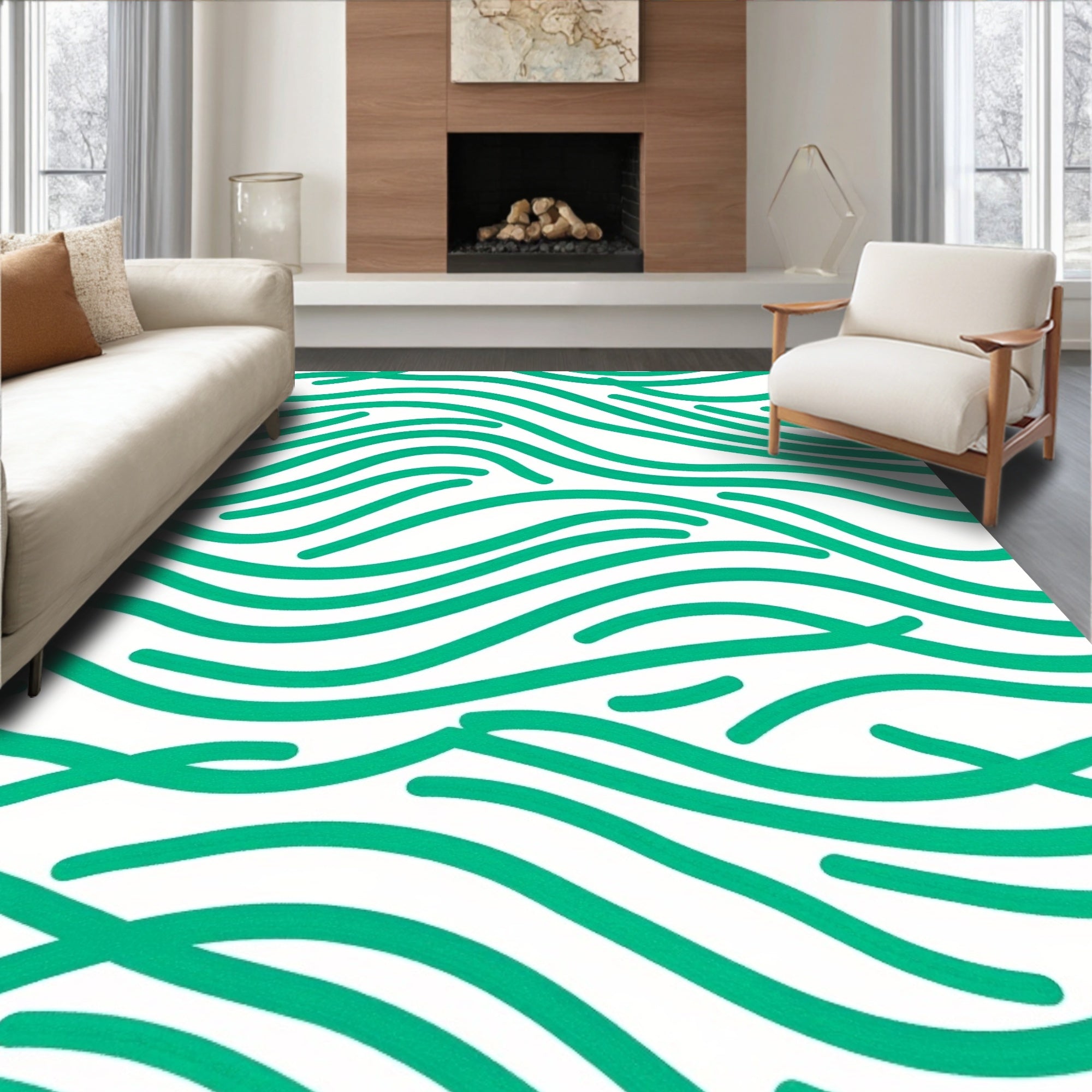 Emerald Green Wavy Stripes Rug