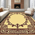 Maroon Floral Bordered Cream Frame Rug