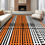 Orange Black White Plaid Grid Rug