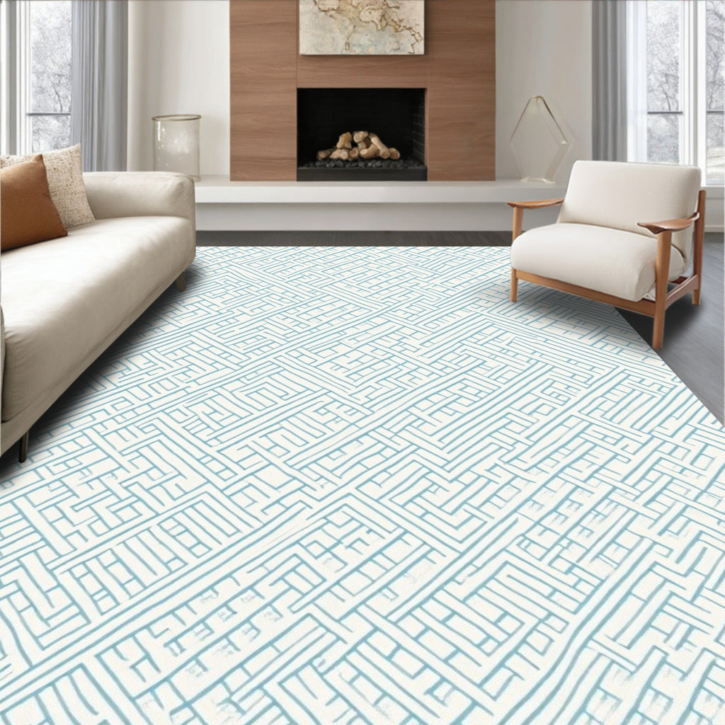 Light Blue Geometric Weave Rug