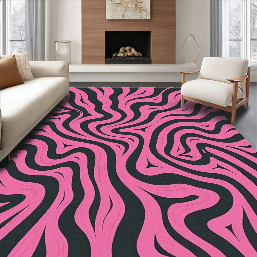 Hot Pink Abstract Swirl Lines Rug
