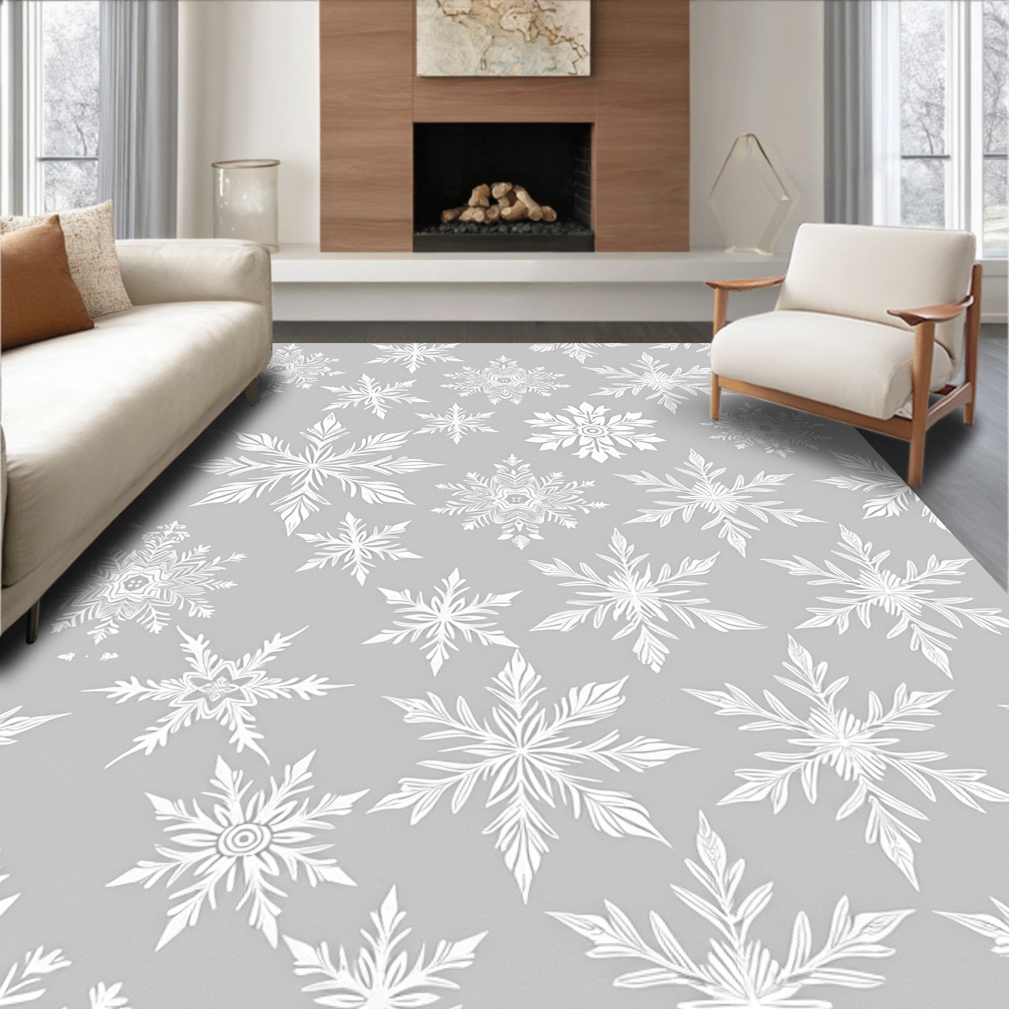 Pale Gray Snowflake Celebration Rug