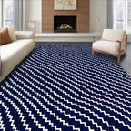 Navy White Jagged Stripe Arrangement Rug