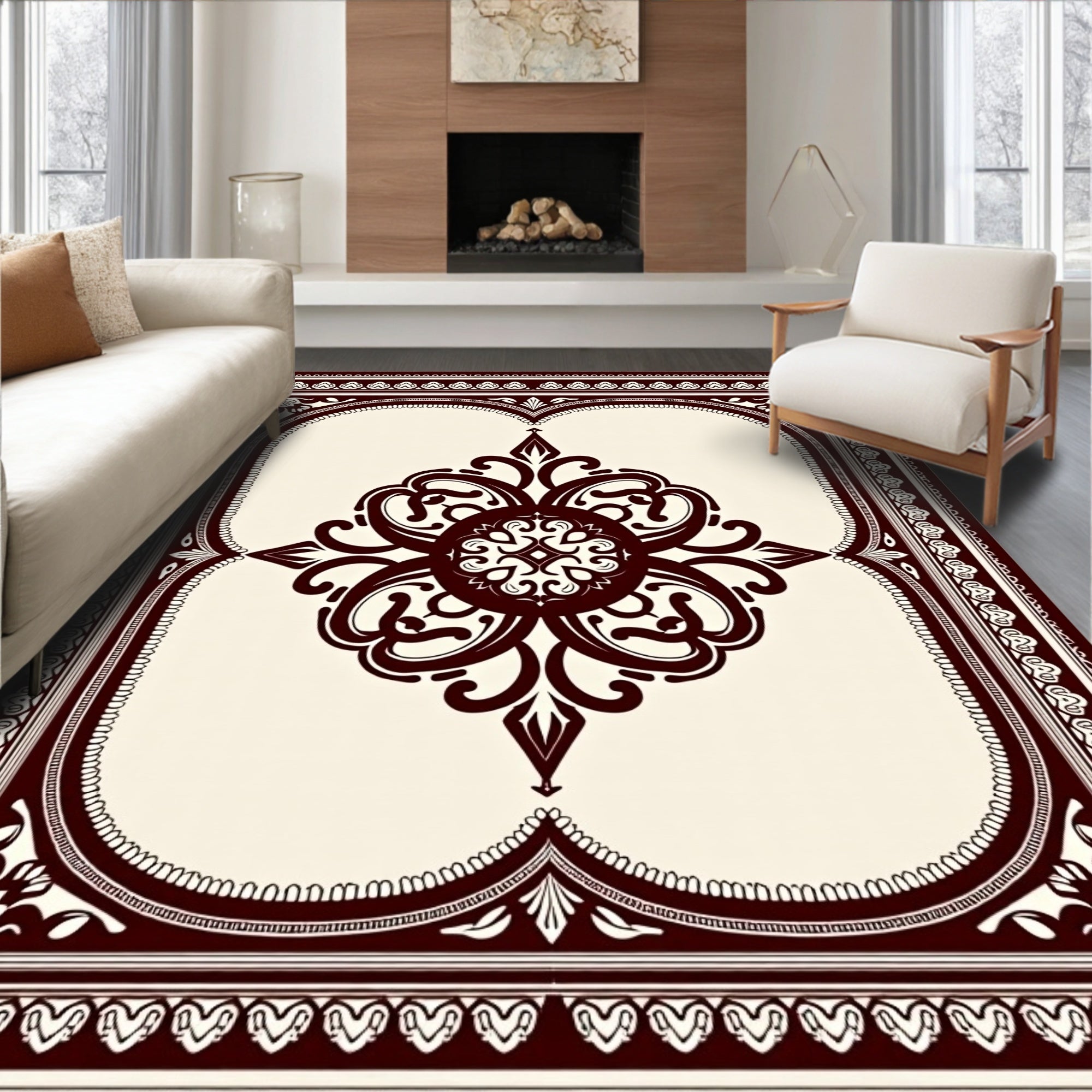 Gothic Scarlet Floral Medallion Frame Rug