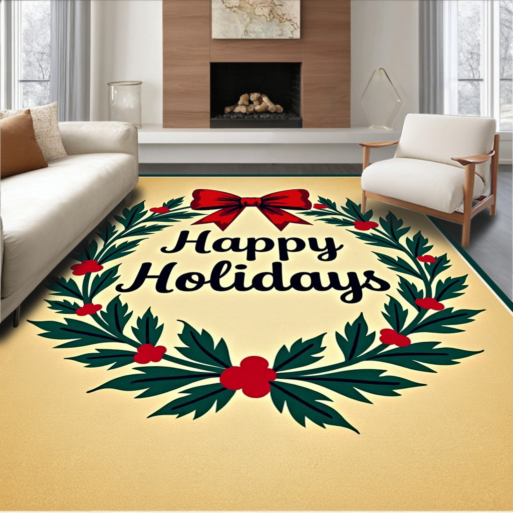 Crimson Bow Holly Wreath Rug