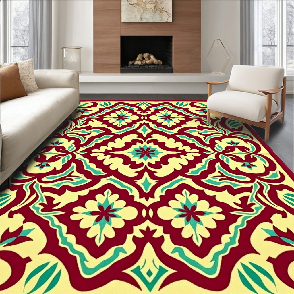 Amber Floral Swirl Medallion Rug