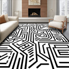 Black White Geometric Circuit Board Rug
