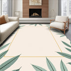Elegant Green Leaf Bordered Cream Rug