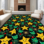 Cute Yellow Star Green Cat Foliage Rug