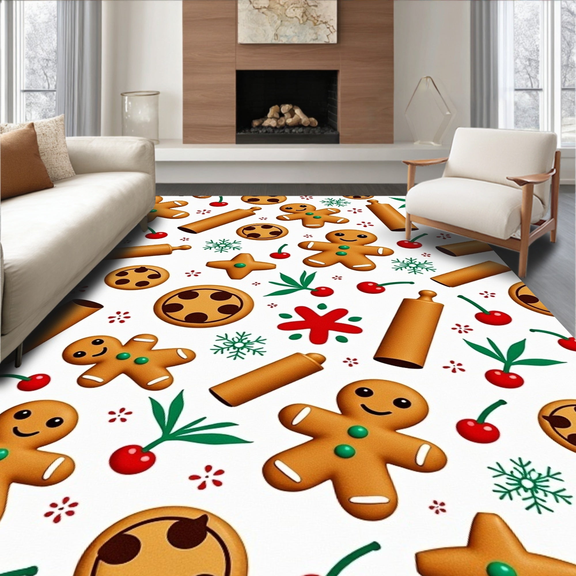 Gingerbread Cookie Rolling Pin Cherry Motif Rug