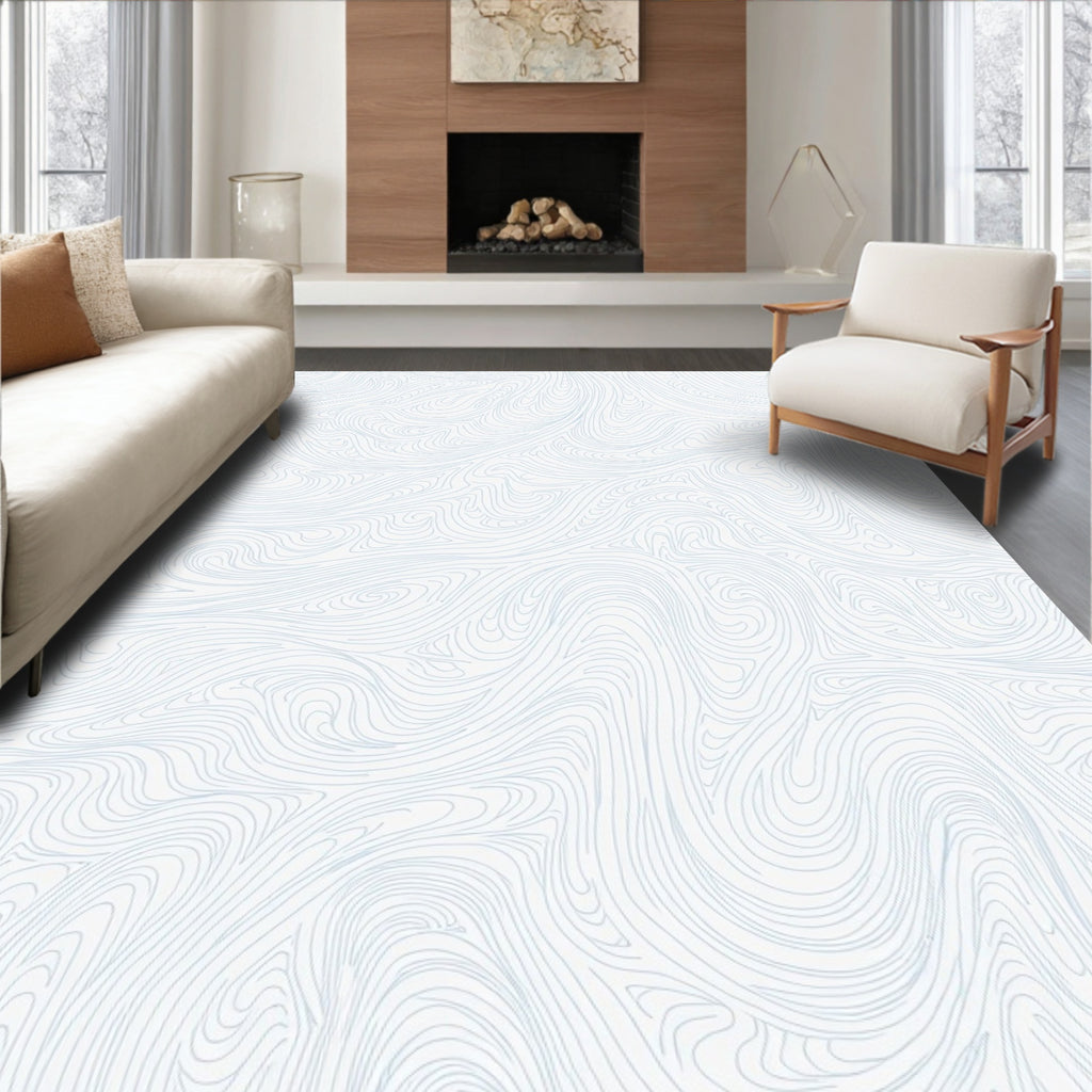 Pale Blue Swirling Contour Lines Rug
