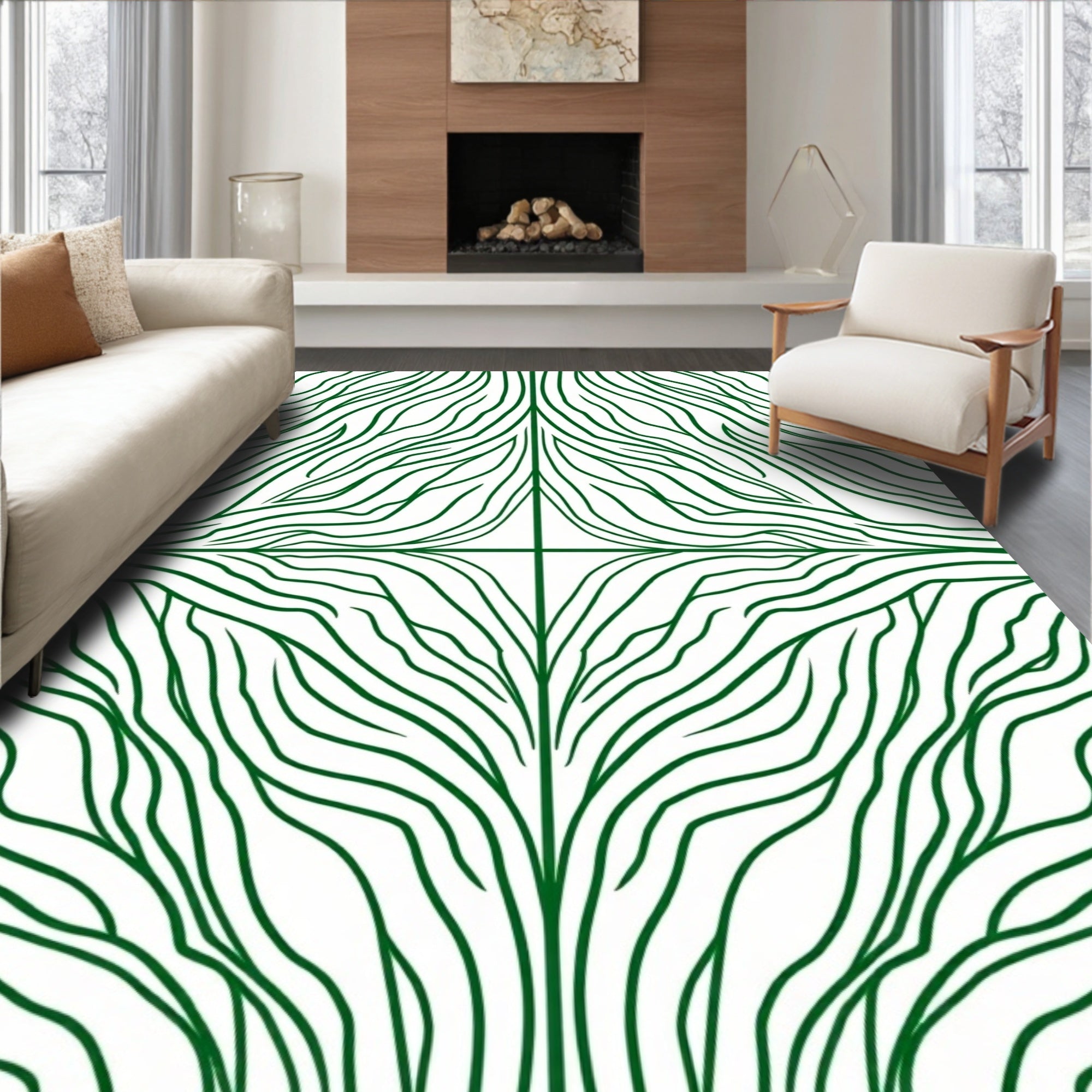 Green Abstract Organic Flow Rug