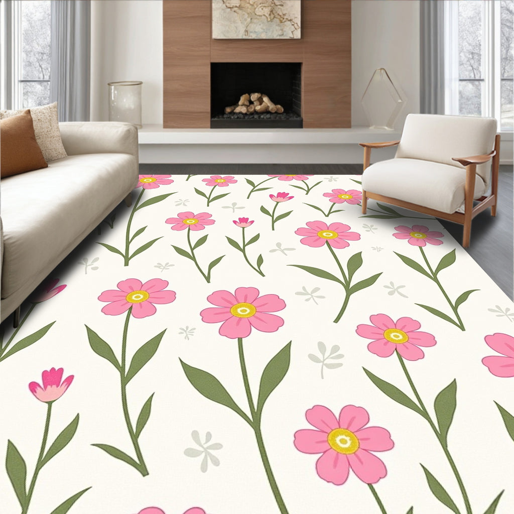 Pink Floral Meadow Ground Cover Rug