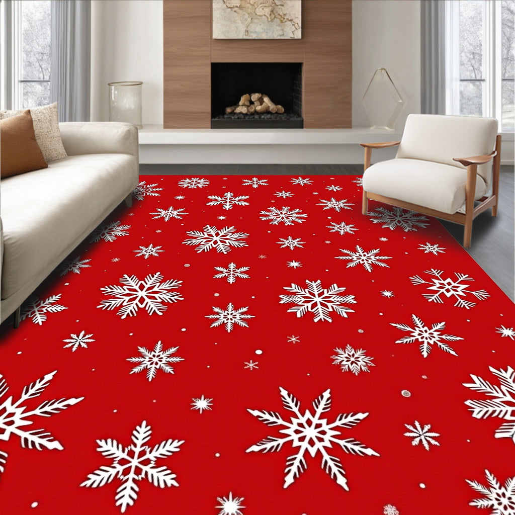 Winter White Snowflake All-Over Red Rug