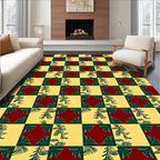 Red and Yellow Plaid Evergreen Foliage Rug