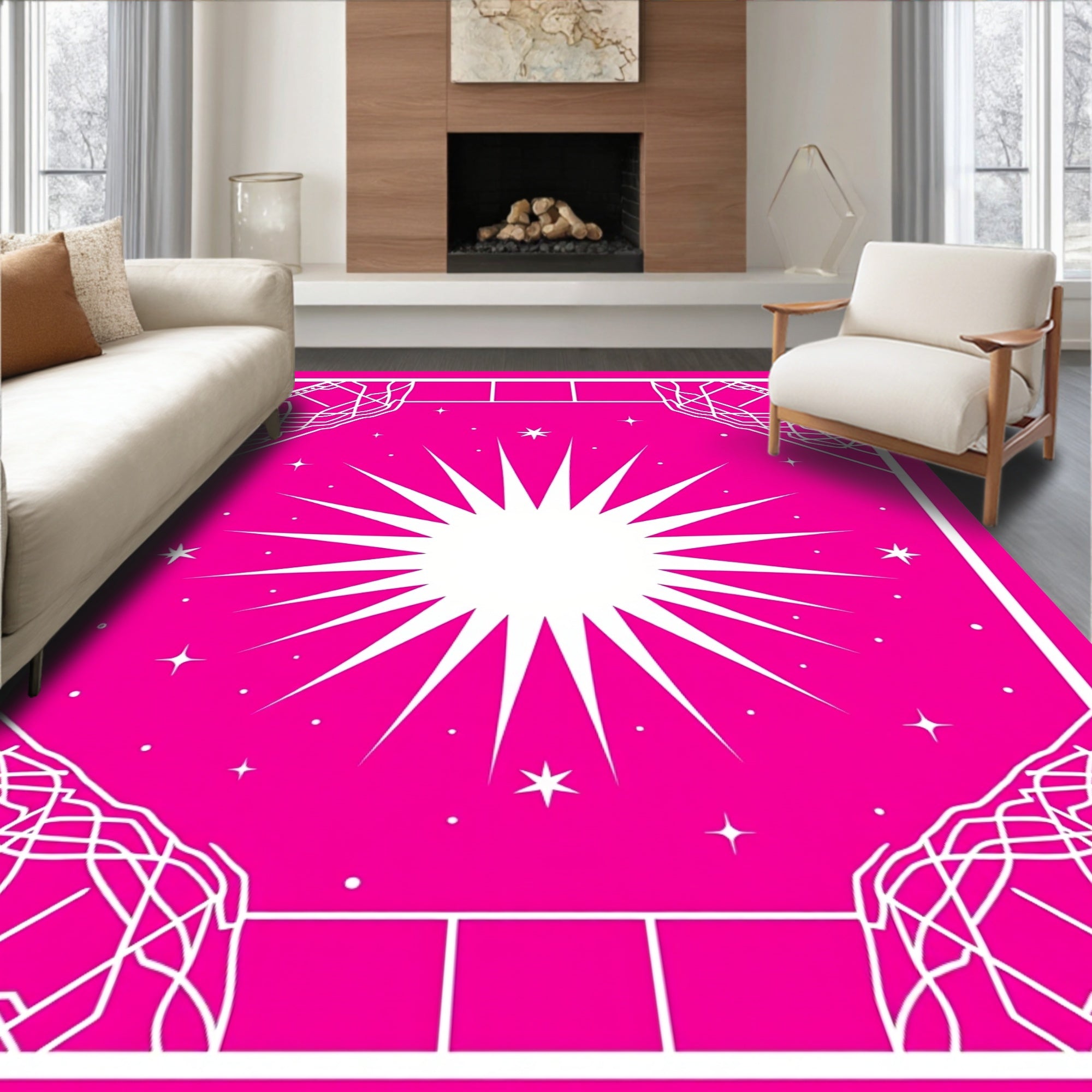 Vibrant Fuchsia Geometric Starburst Rug