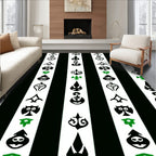 Bold Black White Green Symbolic Stripes Rug