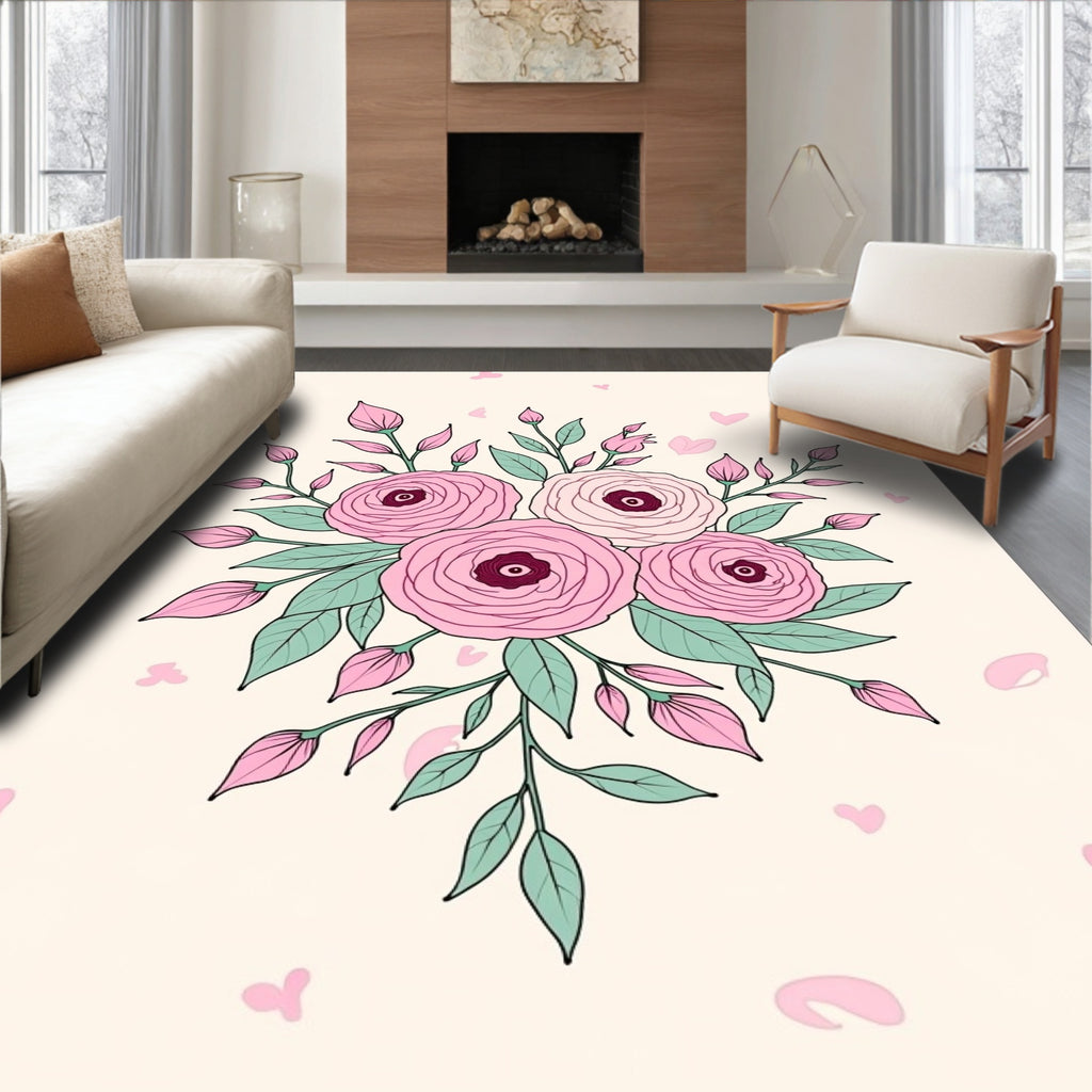 Pastel Pink Rose Bouquet Botanical Rug