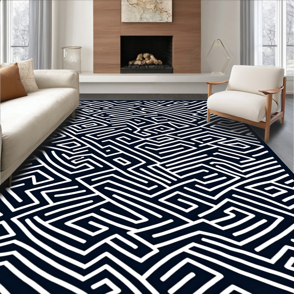 Minimalist White Maze Lines Rug