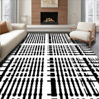 Monochrome Abstract Vertical Stripe Geometric Rug