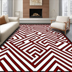Deep Crimson Abstract Maze Rug