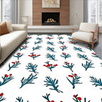 Teal Leaf Red Berry Botanical Rug