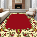 Crimson Leaf Scrolls Border Rug