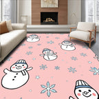 Pink Snowman Snowflakes Whimsical Fabric Rug