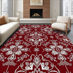 Deep Red White Medieval Floral Rug