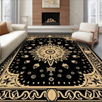 Black Gold Medallion Floral Border Rug