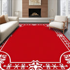 Crimson White Snowflake Border Rug