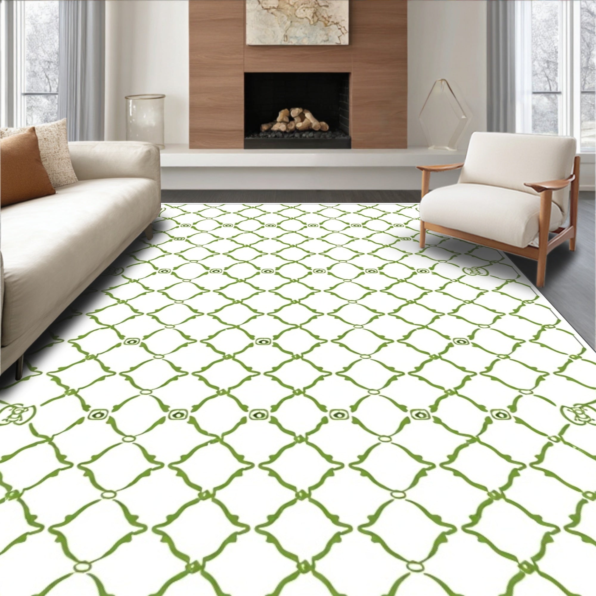 Emerald Lattice Filigree Repeating Rug