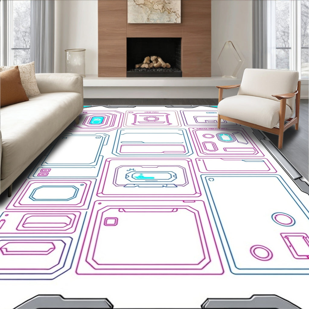 Futuristic Grid Circuit Board Layout Rug