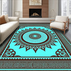 Aqua Brown Sunburst Medallion Border Rug