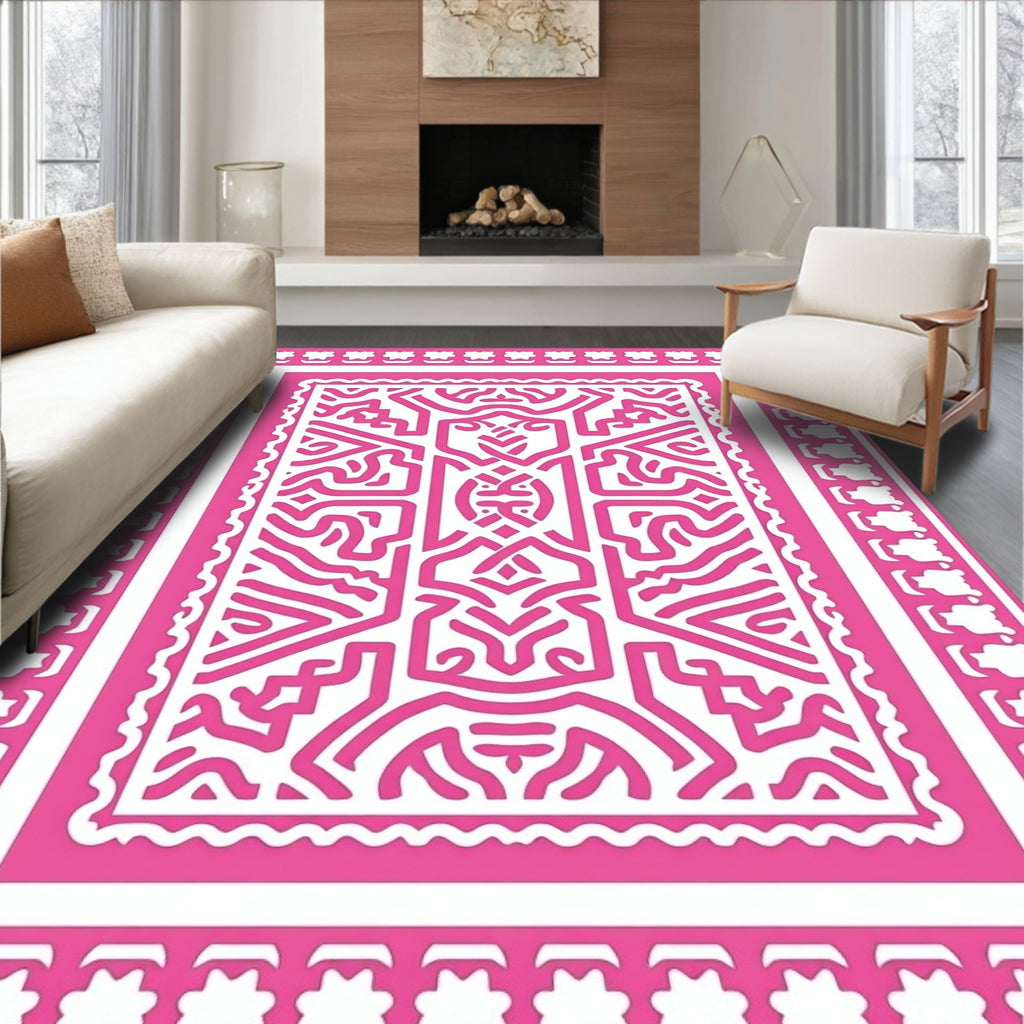Bold Pink Geometric Labyrinth Rug