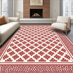 Crimson Cream Floral Lattice Border Rug