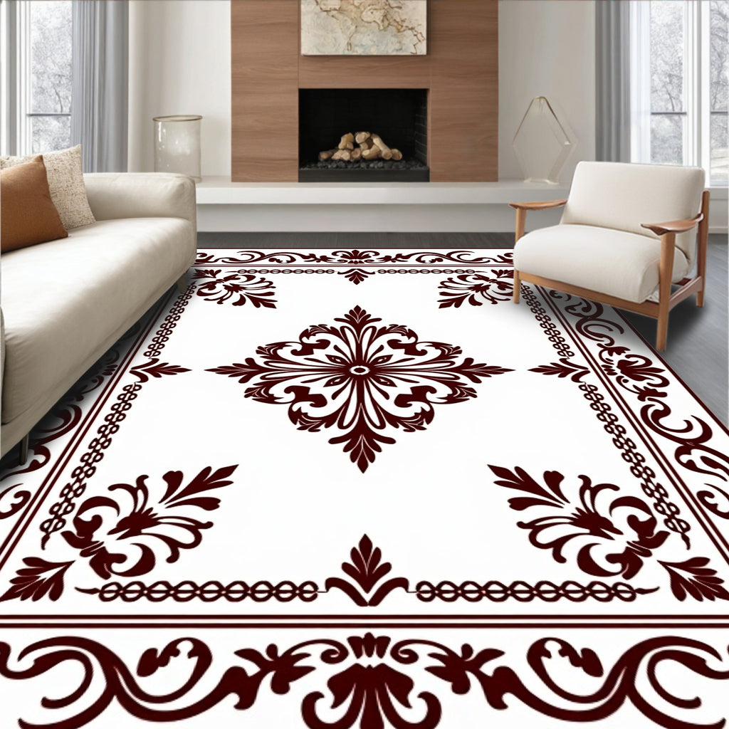 Dark Red Traditional Floral Scroll Rug
